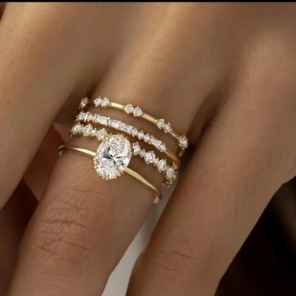 Luxe 4 piece Stack Ring Set 18k Gold plated Synthetic Cubic Zirconia